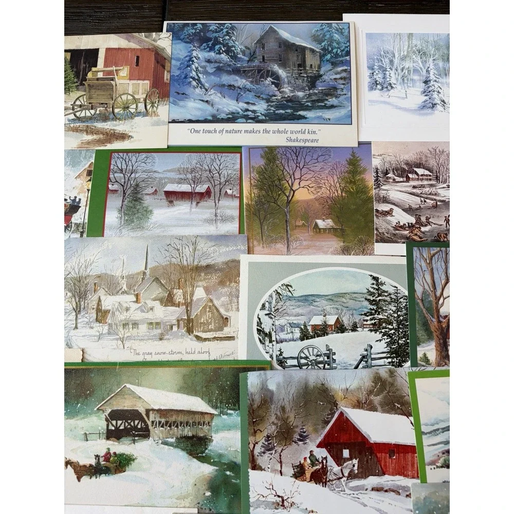 Vintage Christmas Cards Fronts ONLY Houses Barns More Scrapbooking Crafts 50+